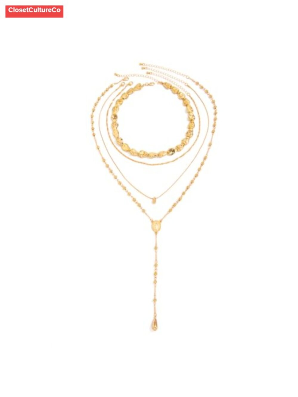 Layered Beaded Oval Medallion Teardrop Pendant Necklace Women Vintage Statement